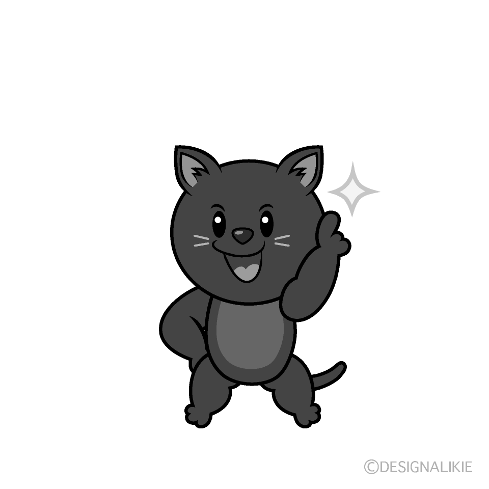 かわいい指差しする黒猫白黒イラスト