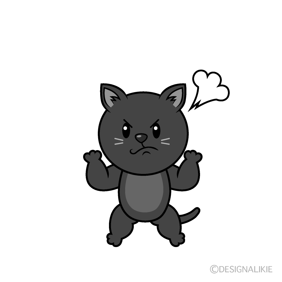 かわいい怒る黒猫白黒イラスト