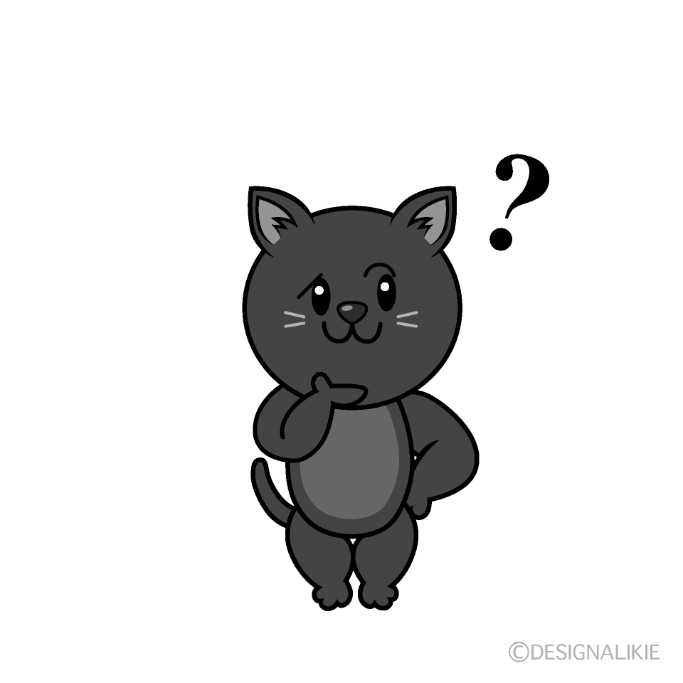 かわいい考える黒猫白黒イラスト