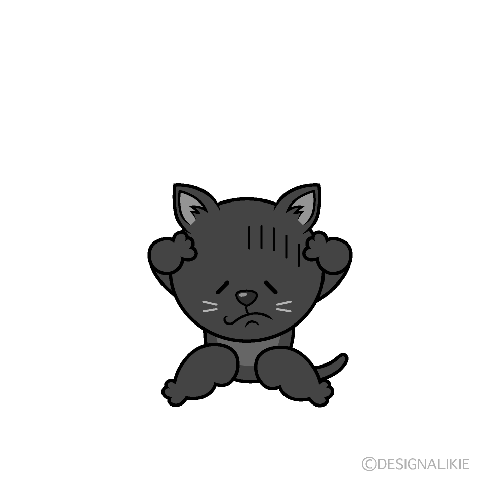 かわいい落ち込む黒猫白黒イラスト