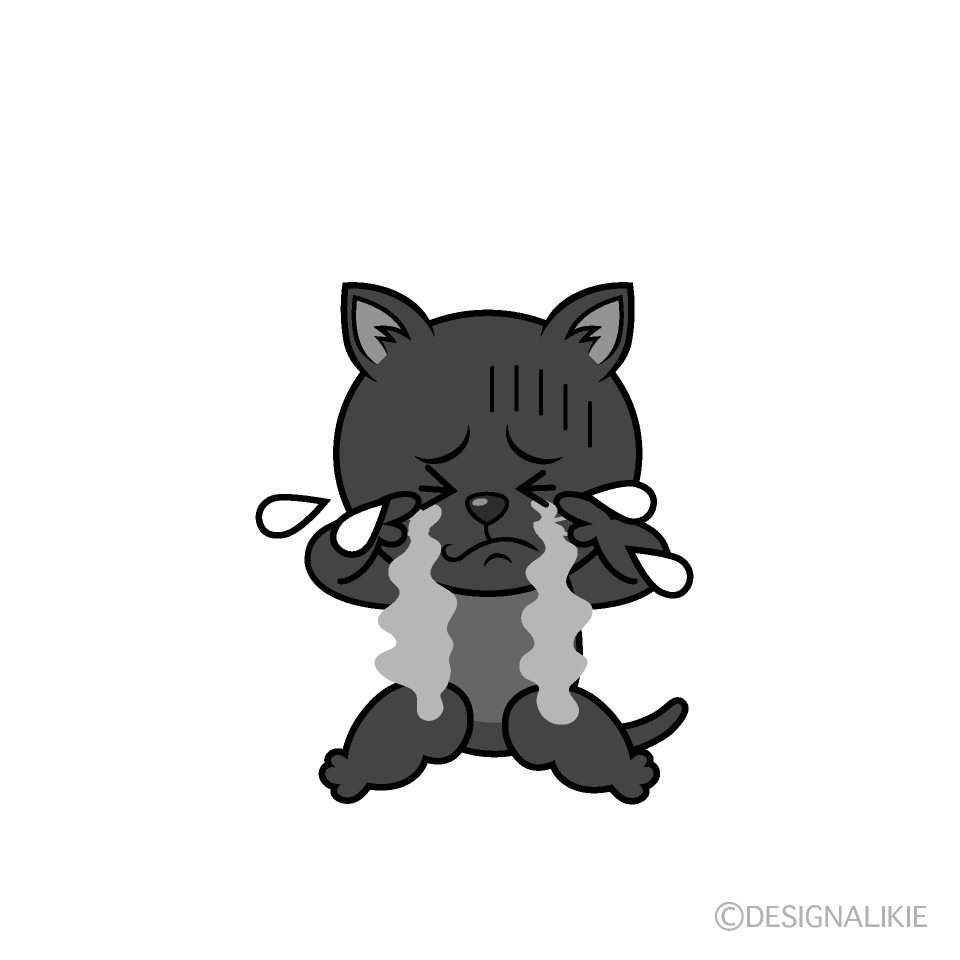 かわいい泣く黒猫白黒イラスト