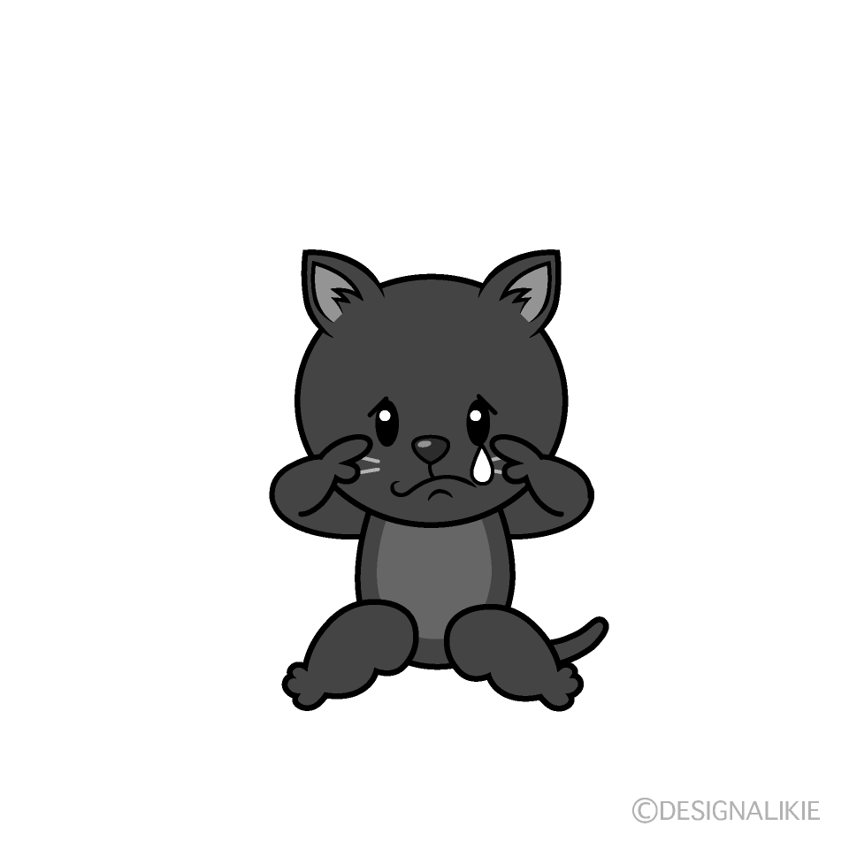 かわいい悲しい黒猫白黒イラスト