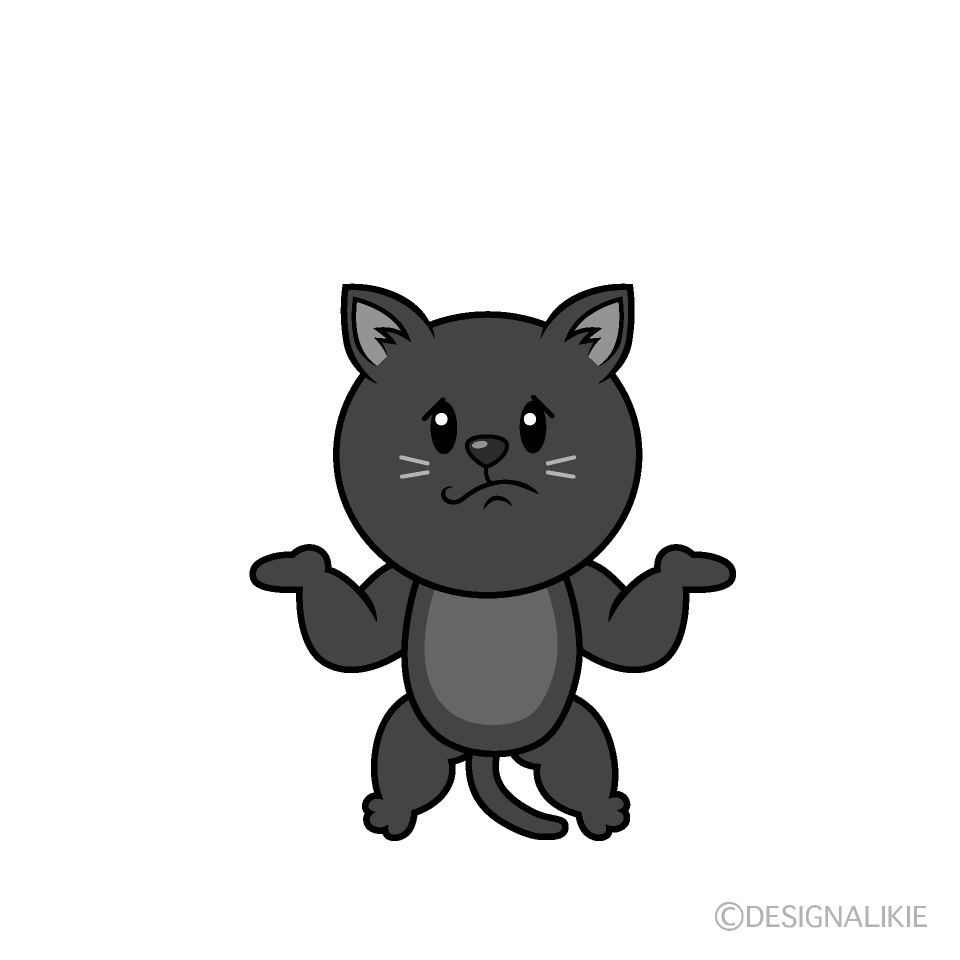 かわいい困る黒猫白黒イラスト