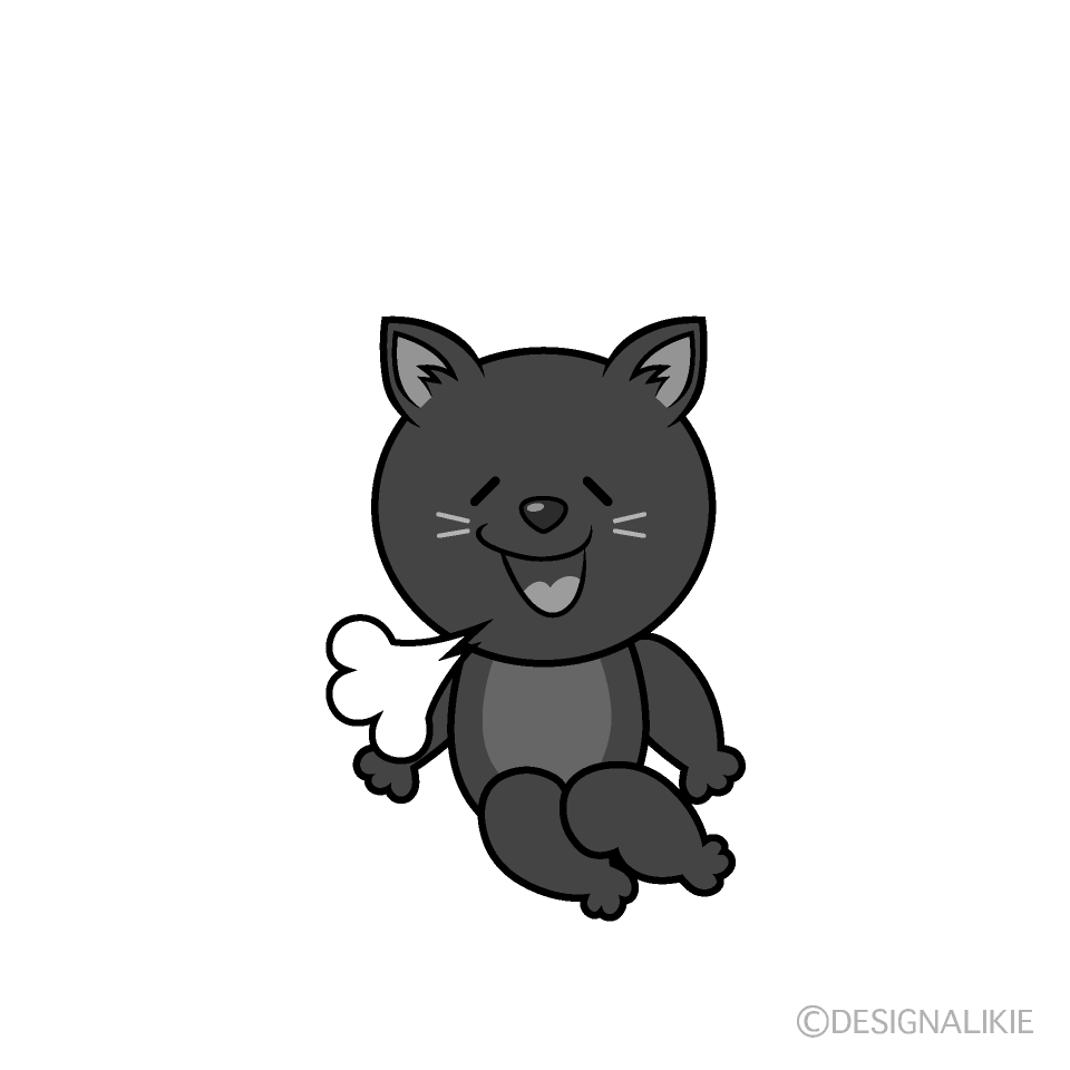 かわいいリラックスした黒猫白黒イラスト