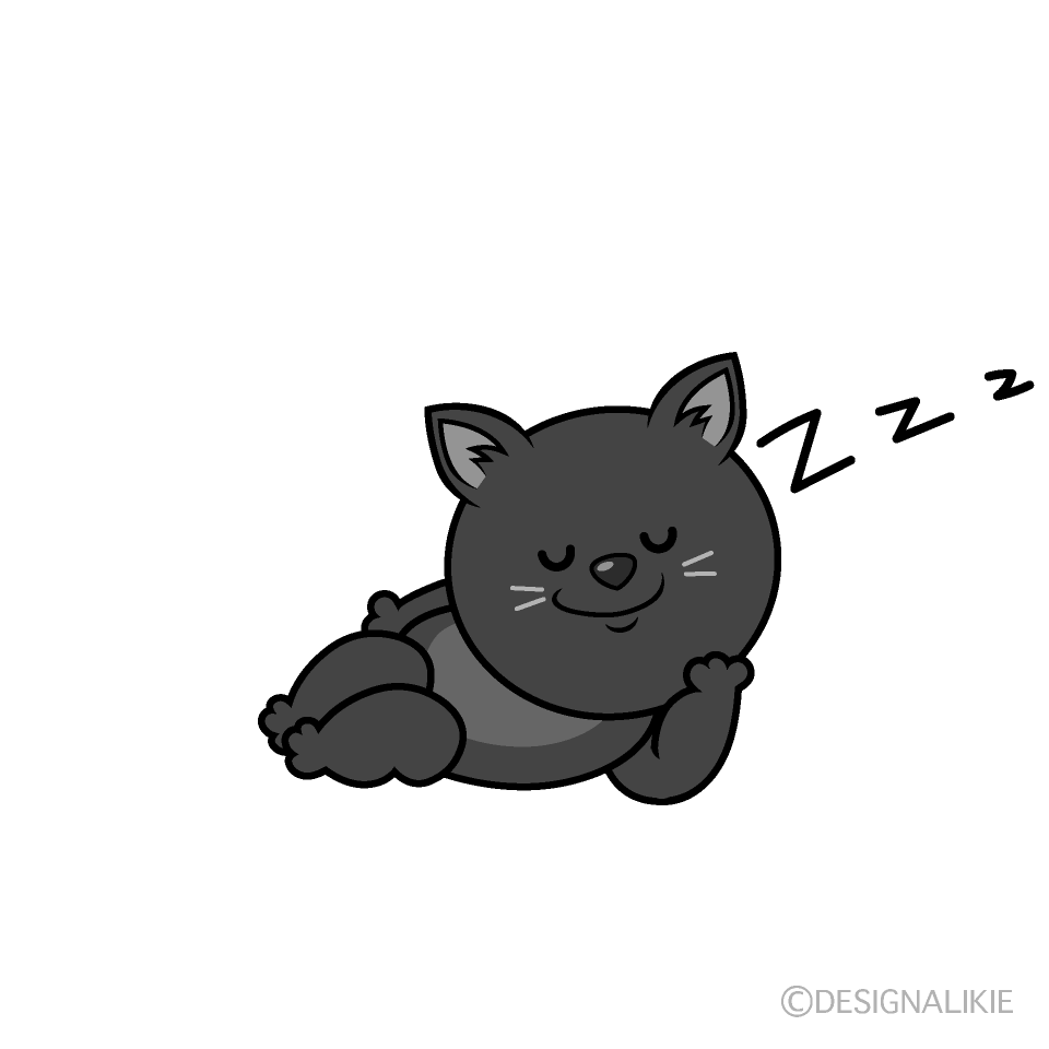 かわいい寝る黒猫白黒イラスト