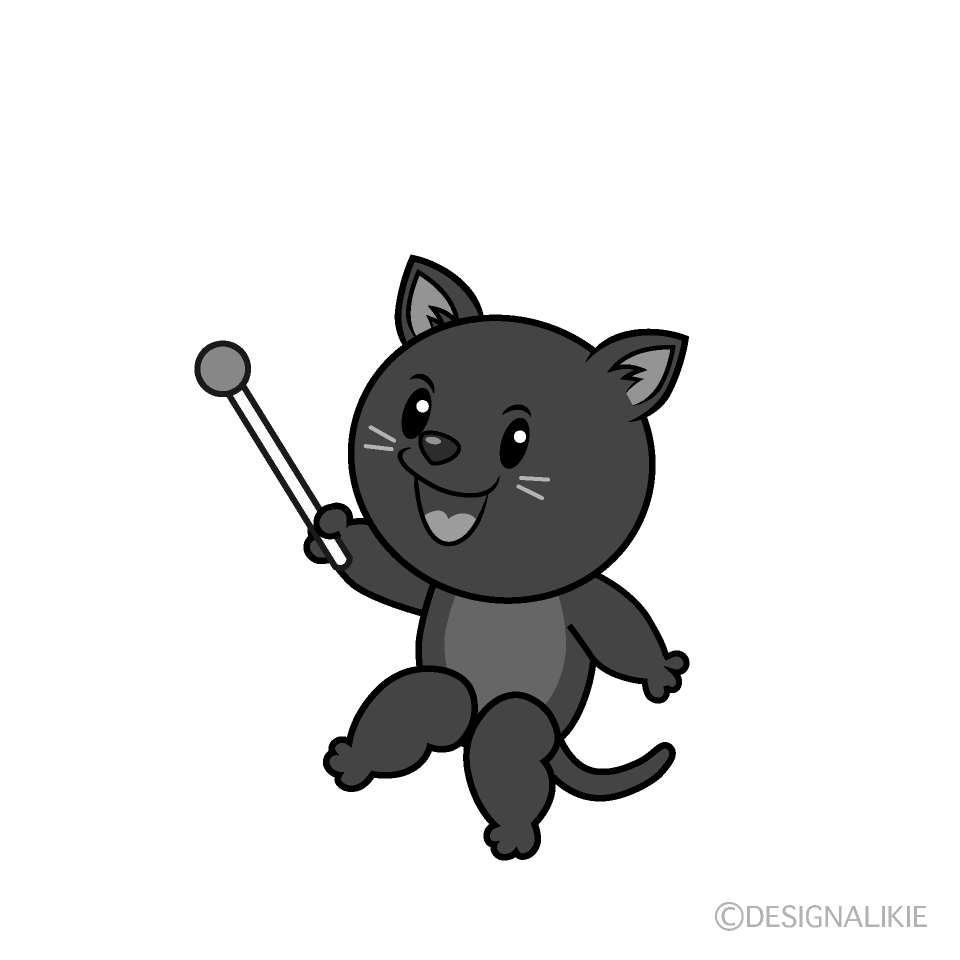 かわいい説明する黒猫白黒イラスト