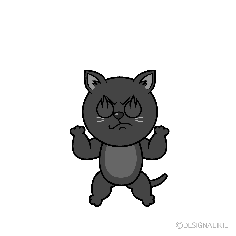 かわいい燃える黒猫白黒イラスト