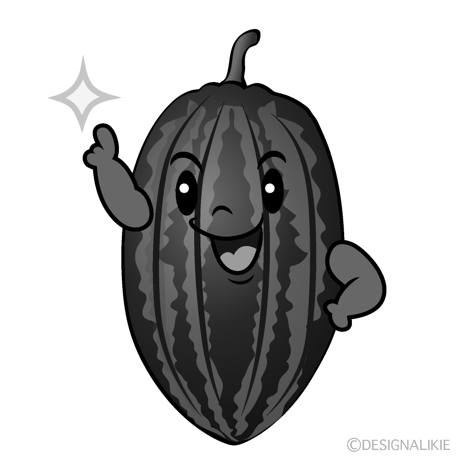 かわいい指差しするカカオ白黒イラスト