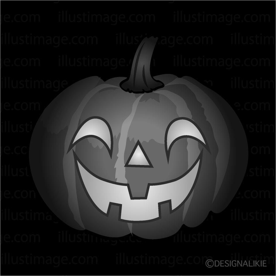 かわいい笑顔の夜のハロウィンカボチャ白黒イラスト