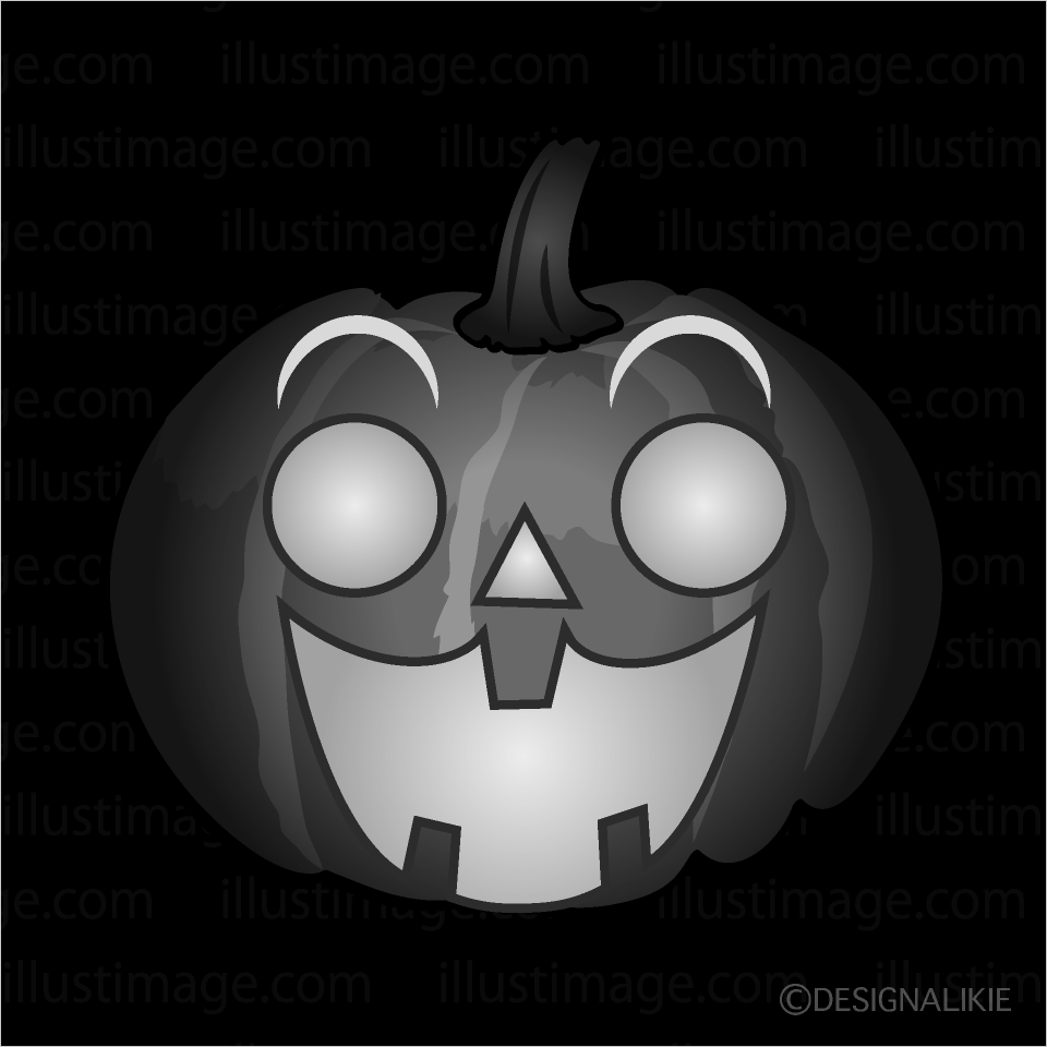 かわいい驚く夜のハロウィンカボチャ白黒イラスト