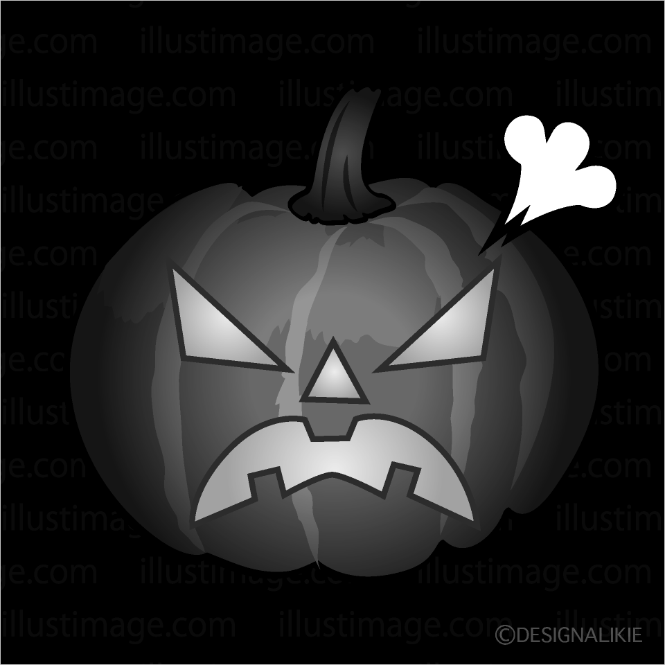 かわいい怒る夜のハロウィンカボチャ白黒イラスト