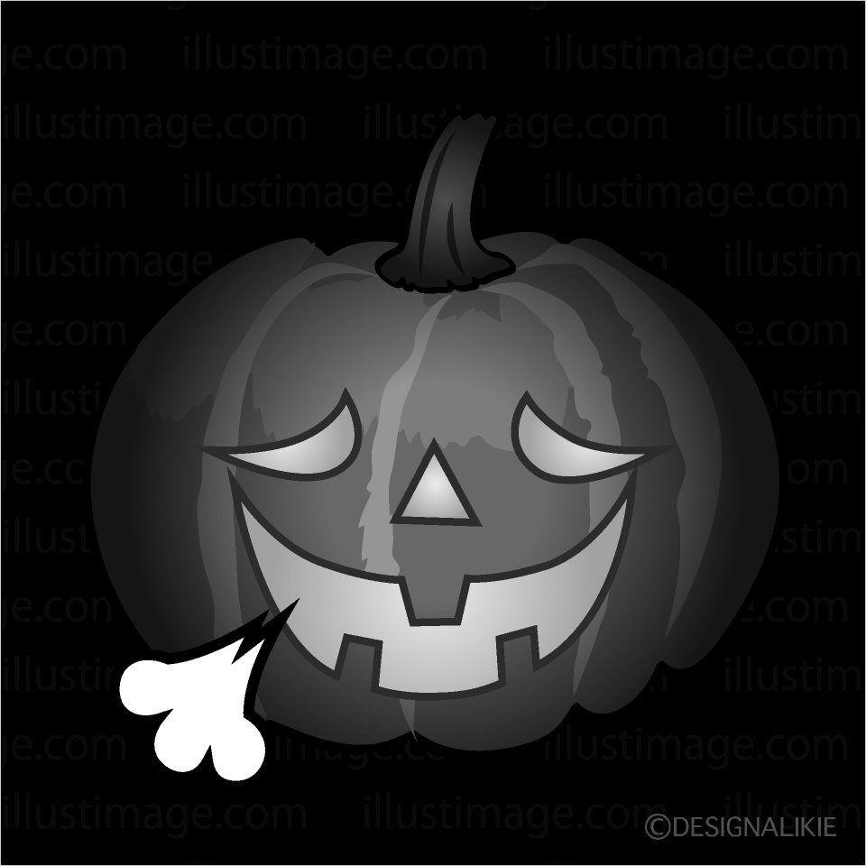 かわいいほっとする夜のハロウィンカボチャ白黒イラスト