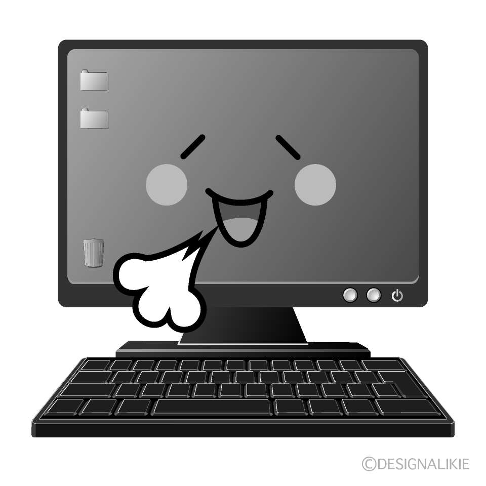 かわいいリラックスするコンピュータ白黒イラスト