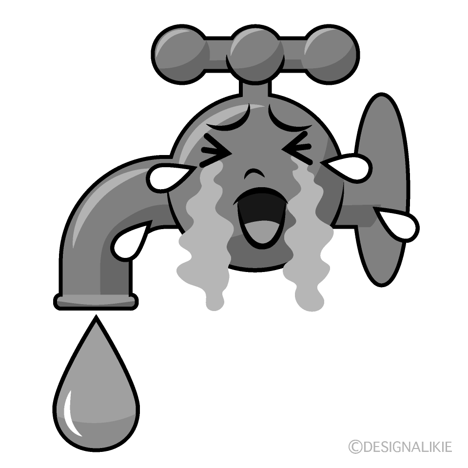 かわいい泣く水道白黒イラスト