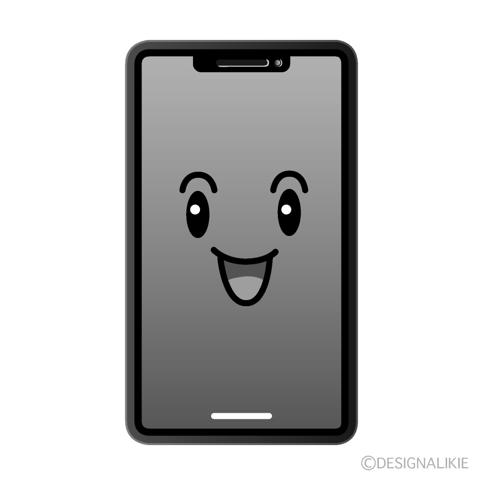 かわいい笑顔のスマホ白黒イラスト