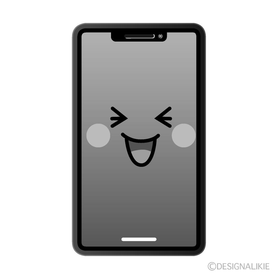 かわいい笑うスマホ白黒イラスト