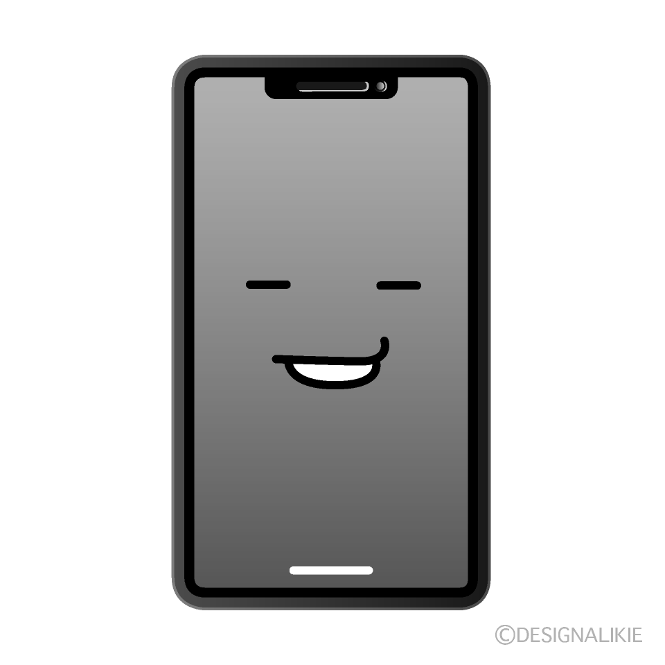 かわいいニヤリとするスマホ白黒イラスト