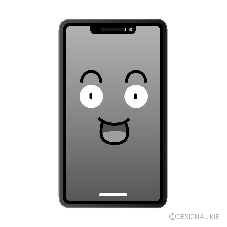 かわいい驚くスマホ白黒イラスト