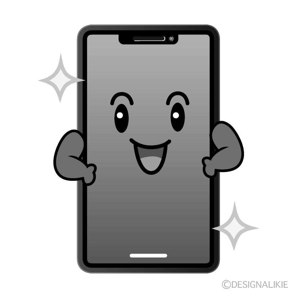 かわいい自信満々なスマホ白黒イラスト