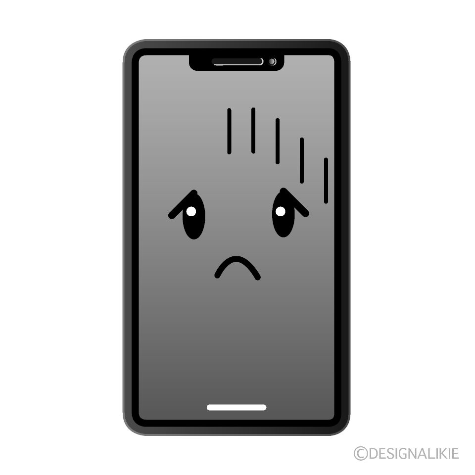 かわいい落ち込むスマホ白黒イラスト