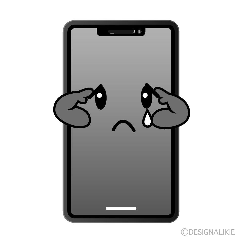 かわいい悲しいスマホ白黒イラスト