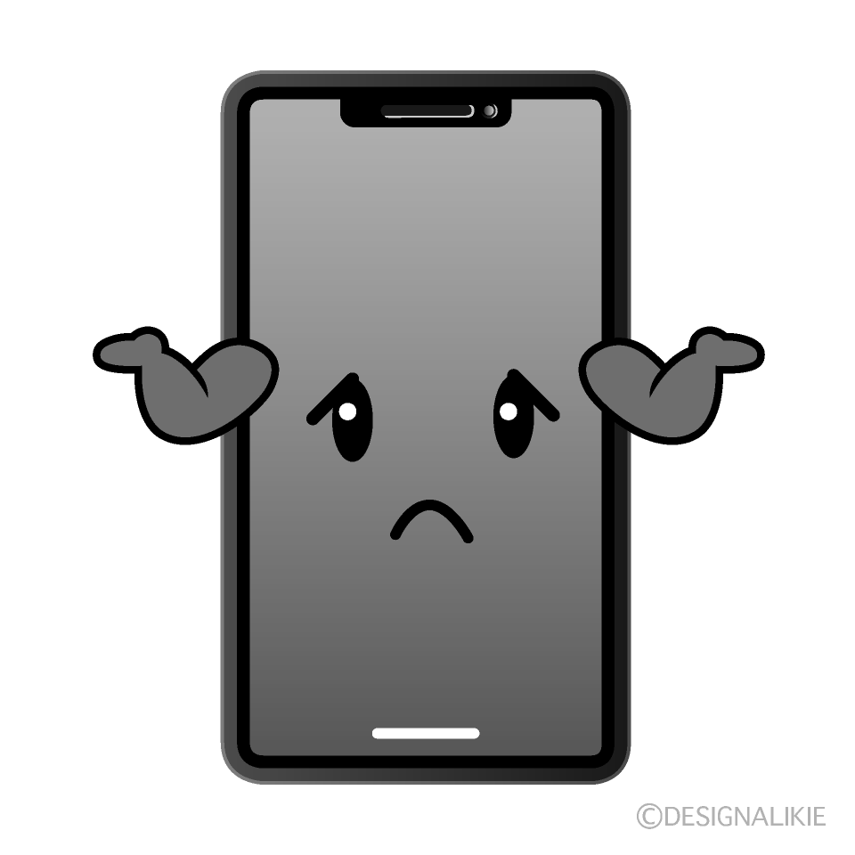 かわいい困るスマホ白黒イラスト