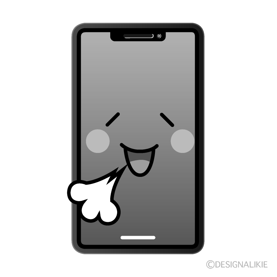 かわいいリラックスするスマホ白黒イラスト