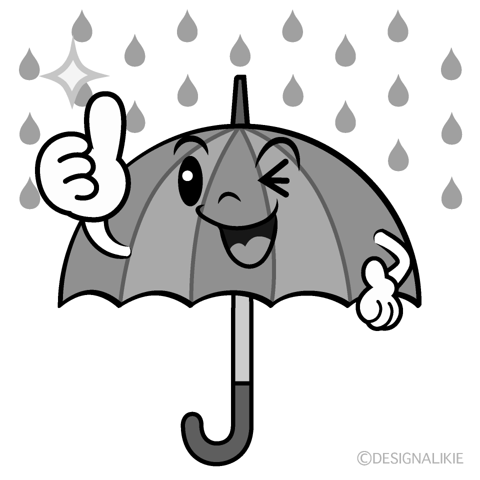 かわいいいいねする雨傘白黒イラスト