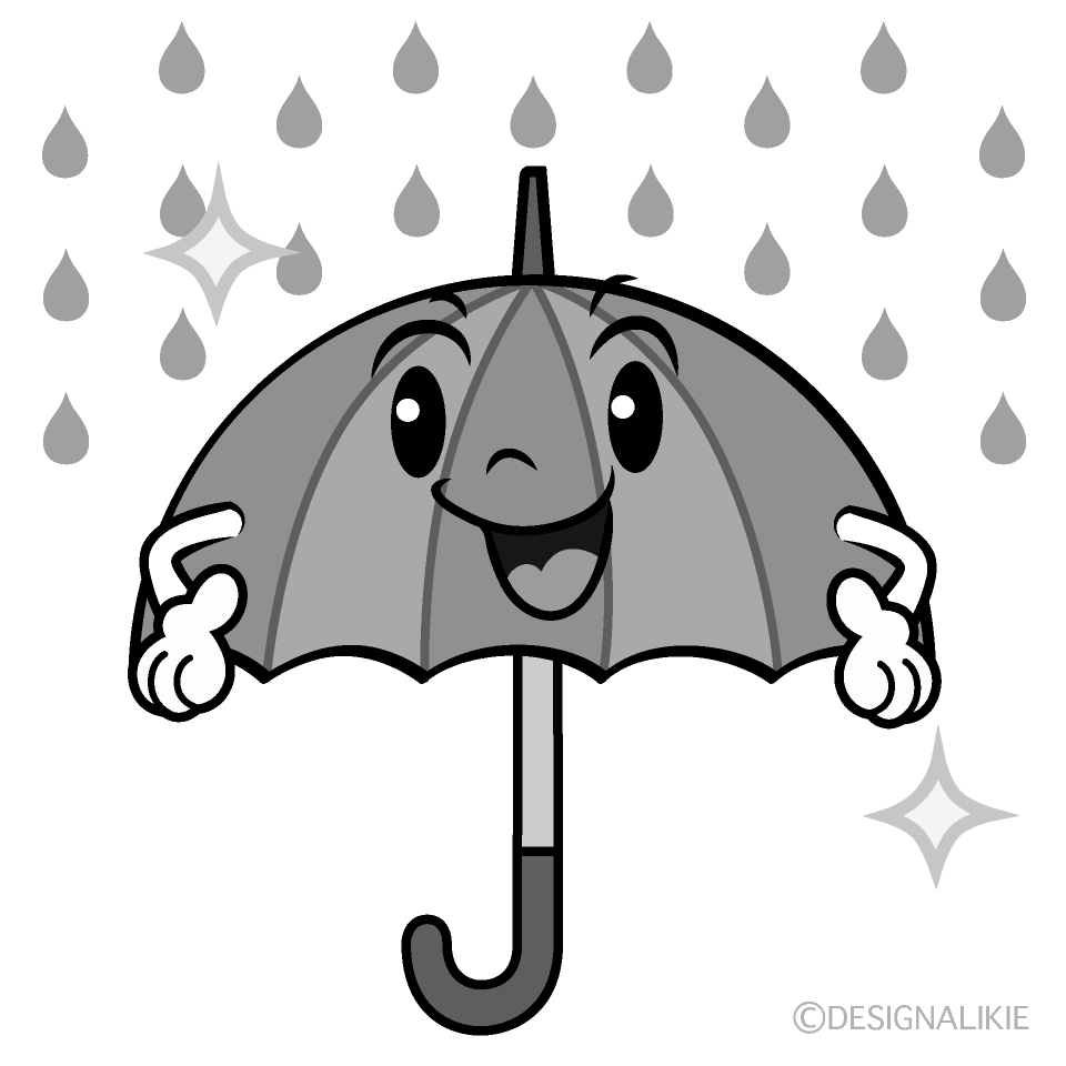 かわいいポーズする雨傘白黒イラスト