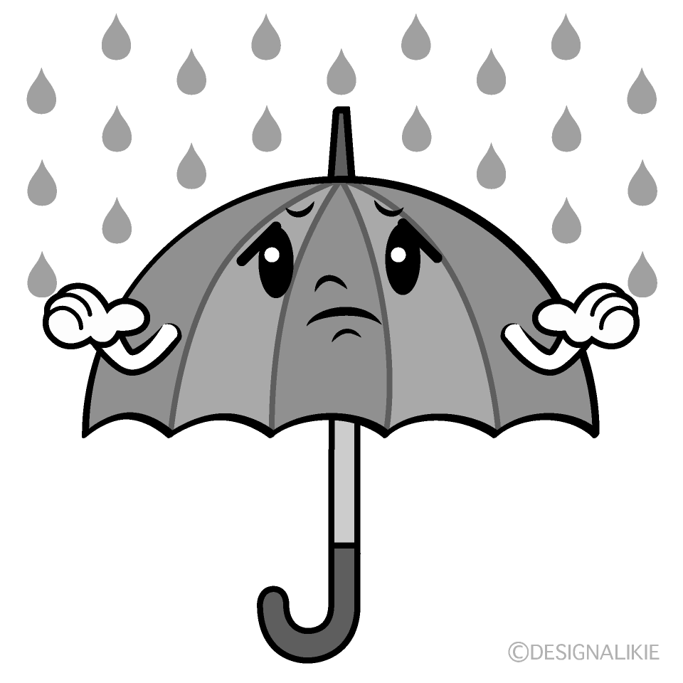 かわいい困る雨傘白黒イラスト