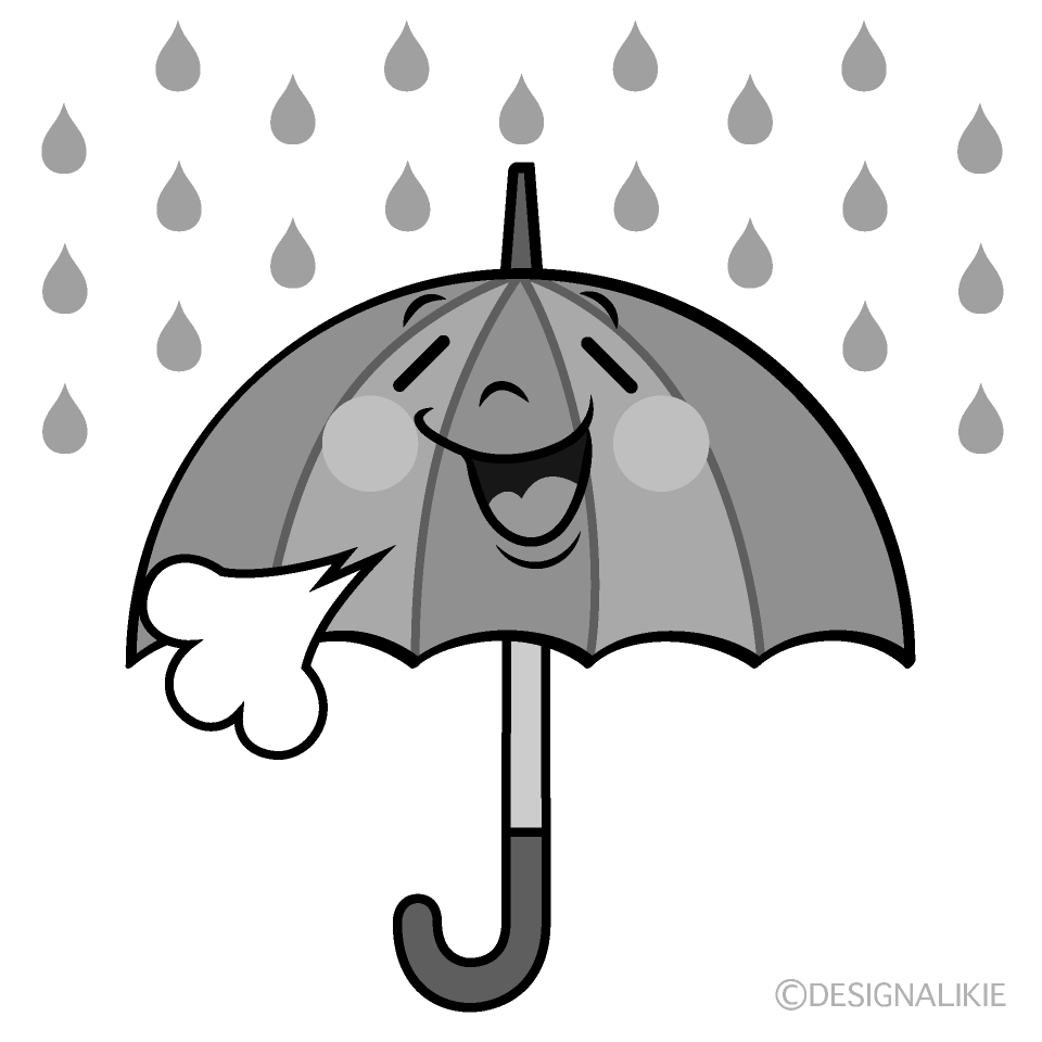 かわいいほっとする雨傘白黒イラスト