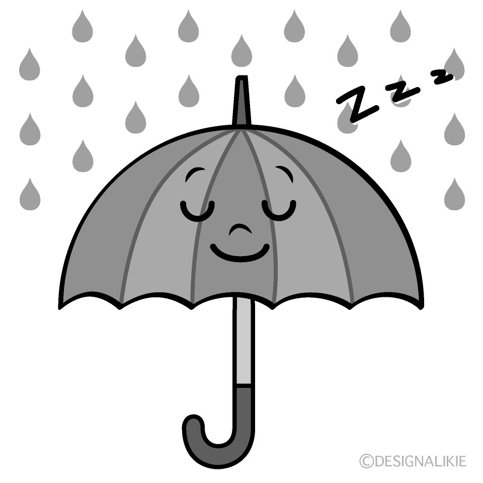 かわいい寝る雨傘白黒イラスト