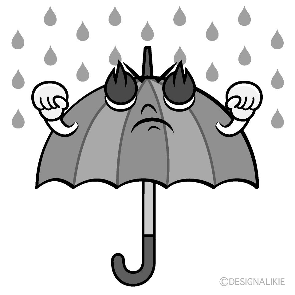 かわいい熱意の雨傘白黒イラスト