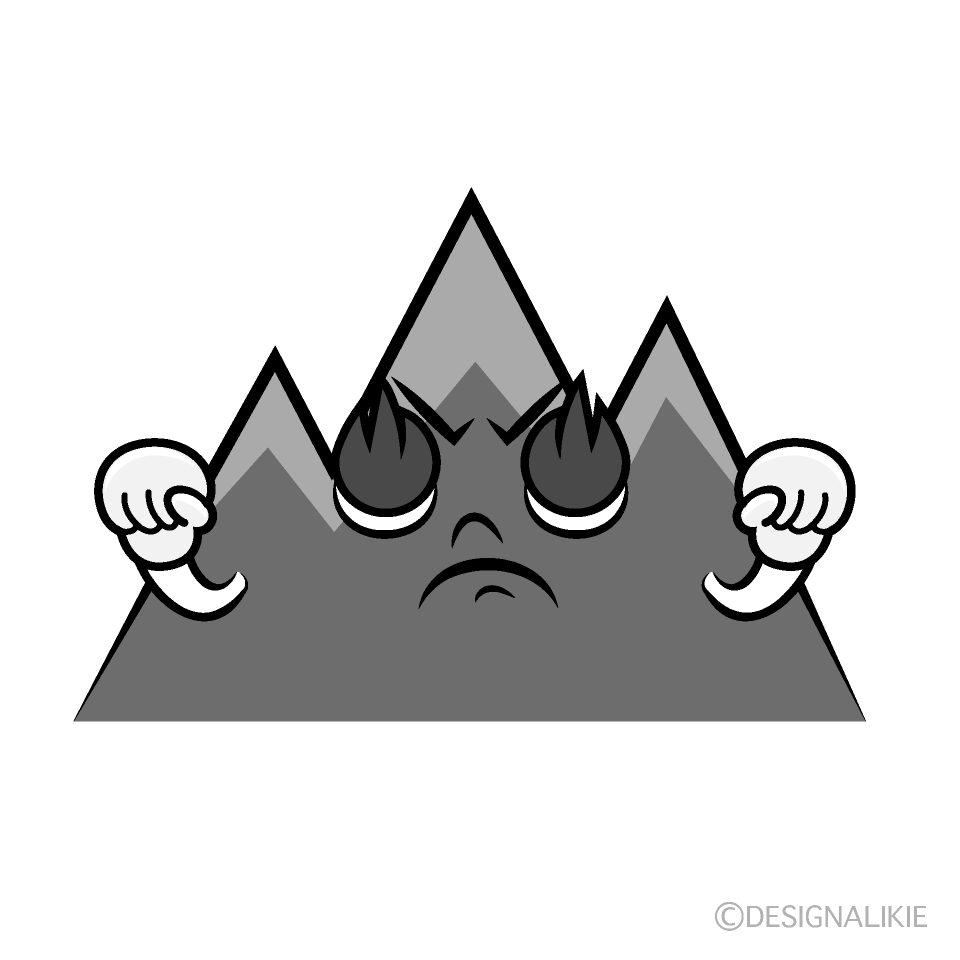 かわいい噴火する火山白黒イラスト