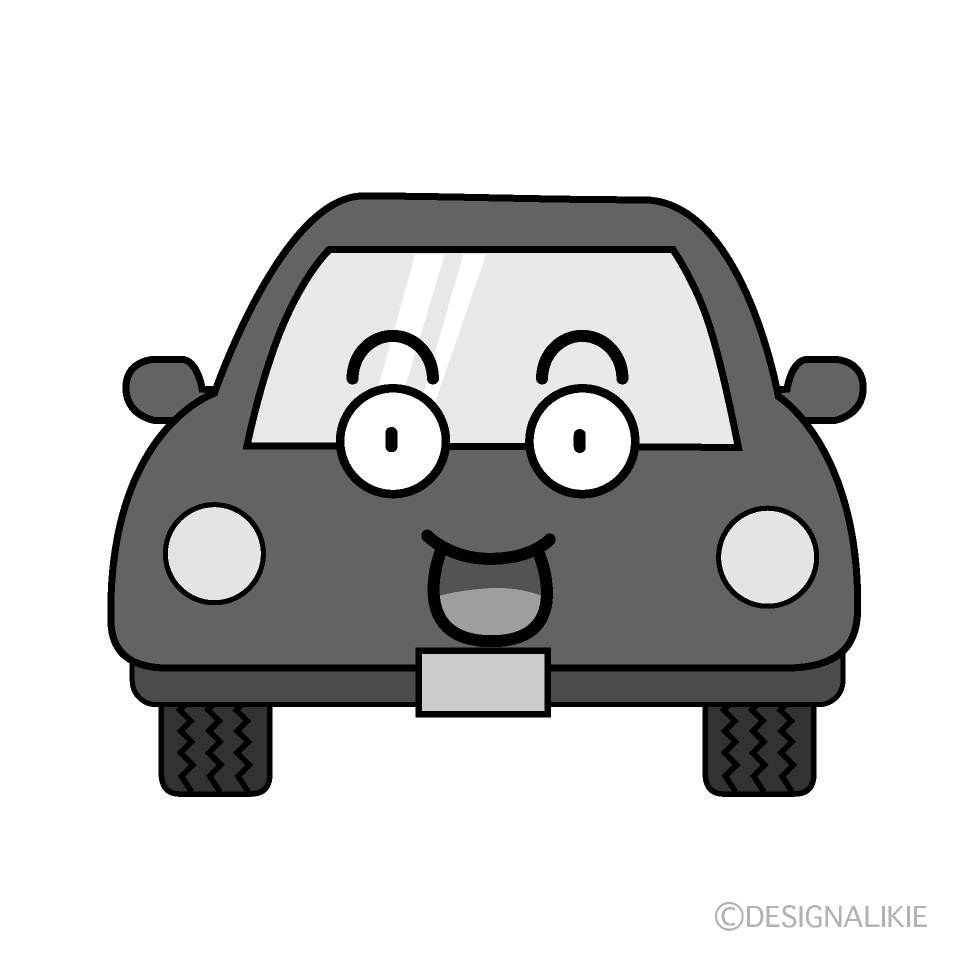 かわいい驚く車白黒イラスト