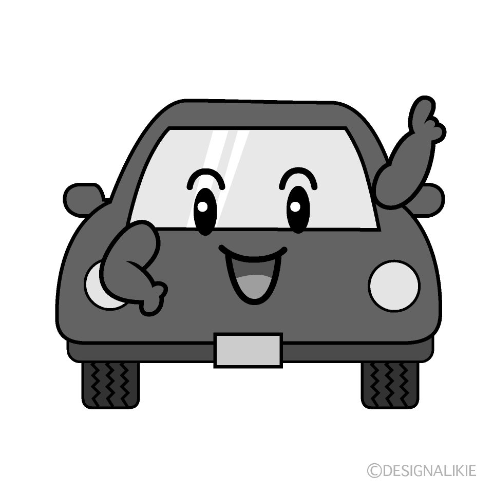 かわいい指差し車白黒イラスト