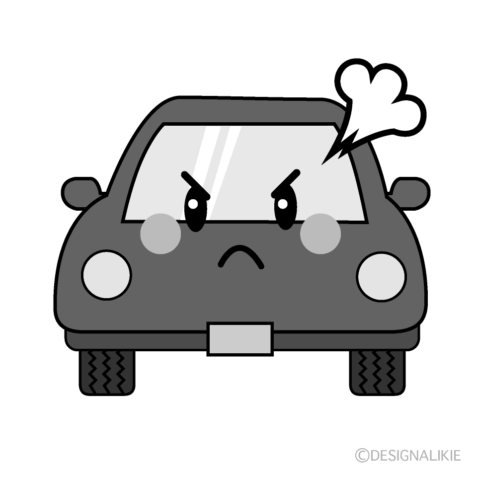 かわいい怒る車白黒イラスト