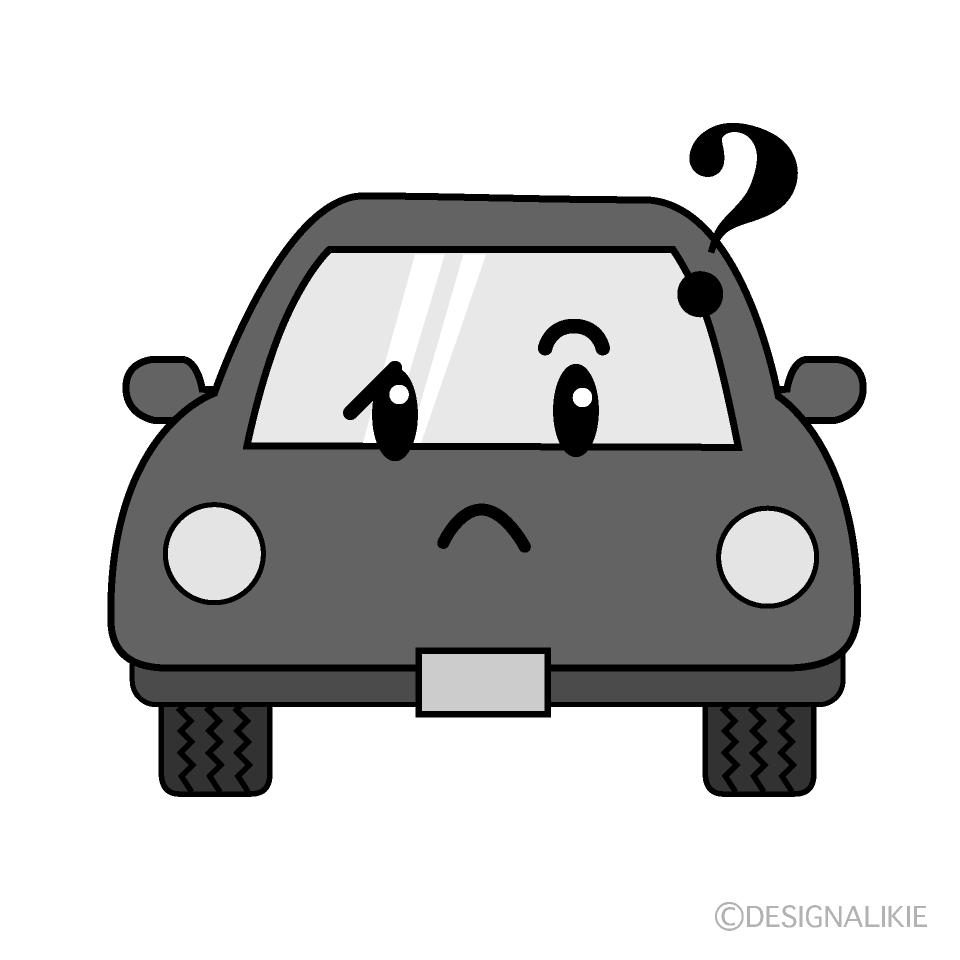 かわいい考える車白黒イラスト