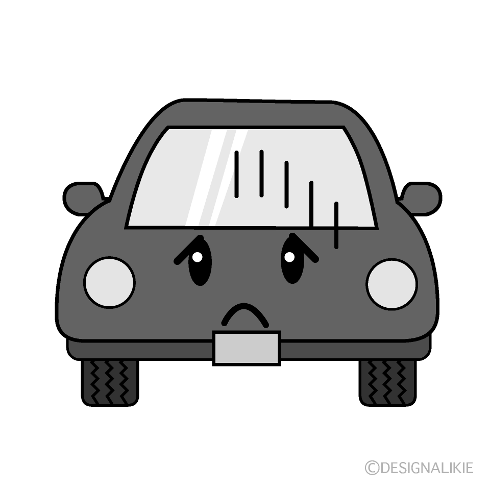 かわいい落ち込む車白黒イラスト