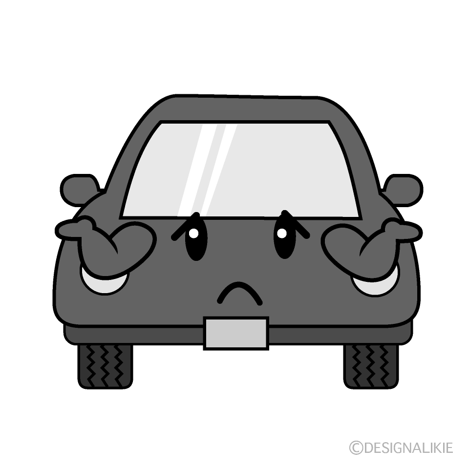 かわいい困る車白黒イラスト