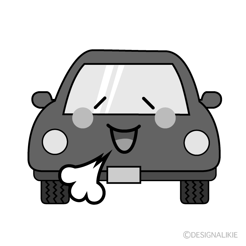 かわいいリラックスする車白黒イラスト