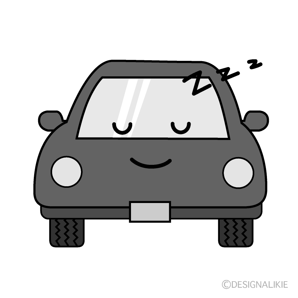 かわいい寝る車白黒イラスト