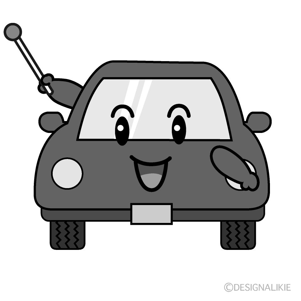 かわいい説明する車白黒イラスト