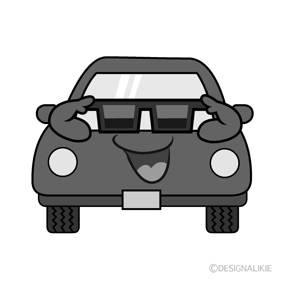 かわいいサングラスの車白黒イラスト