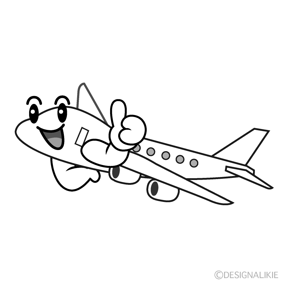 かわいいいいね！の飛行機白黒イラスト