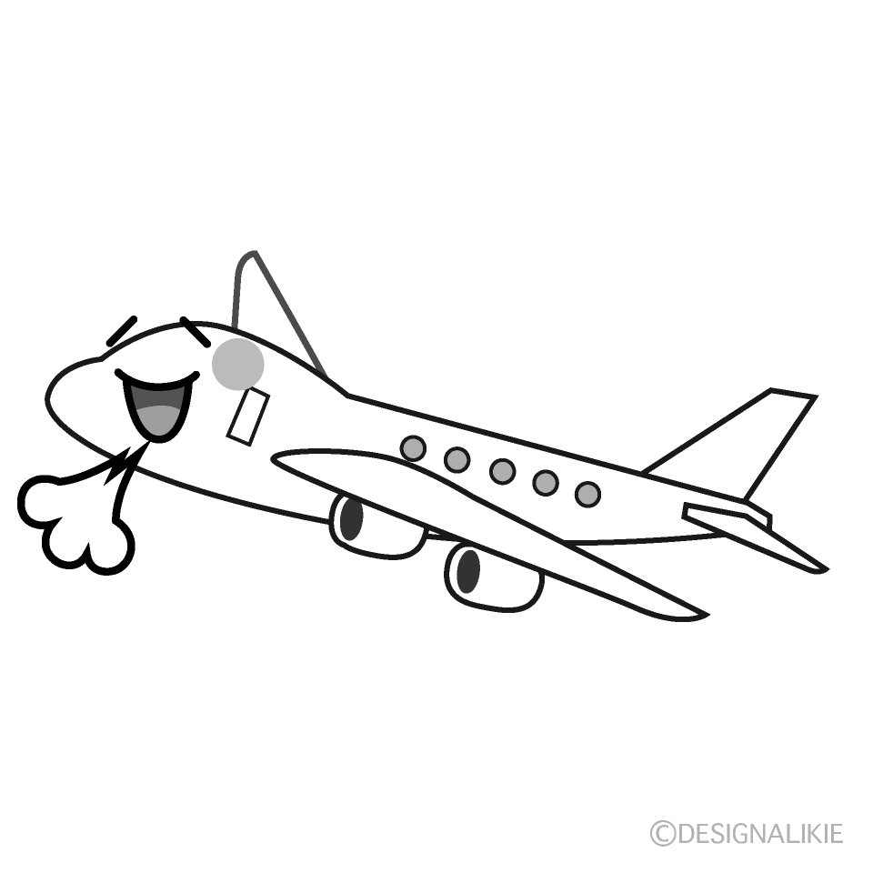 かわいいリラックスする飛行機白黒イラスト