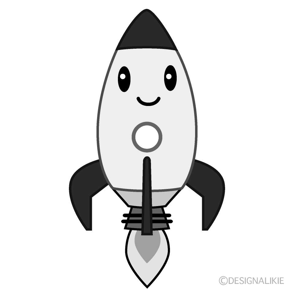 かわいいロケット白黒イラスト