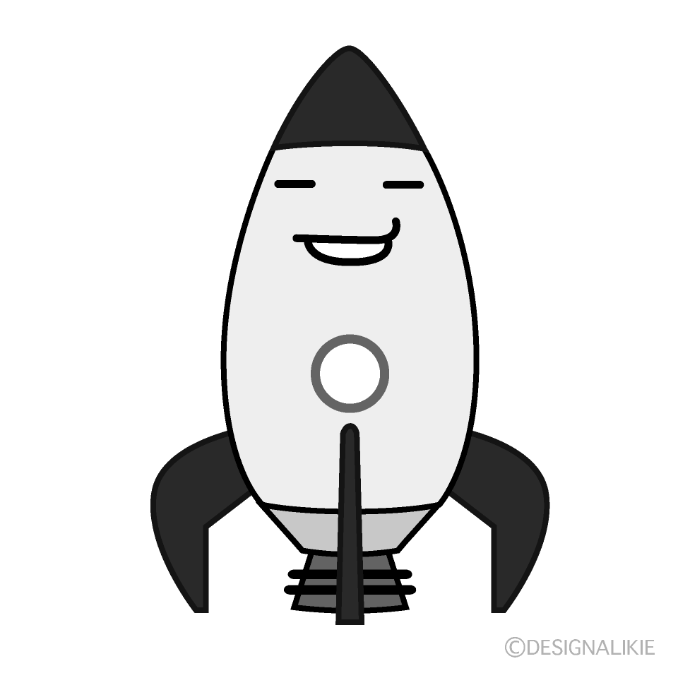 かわいいニヤリとするロケット白黒イラスト