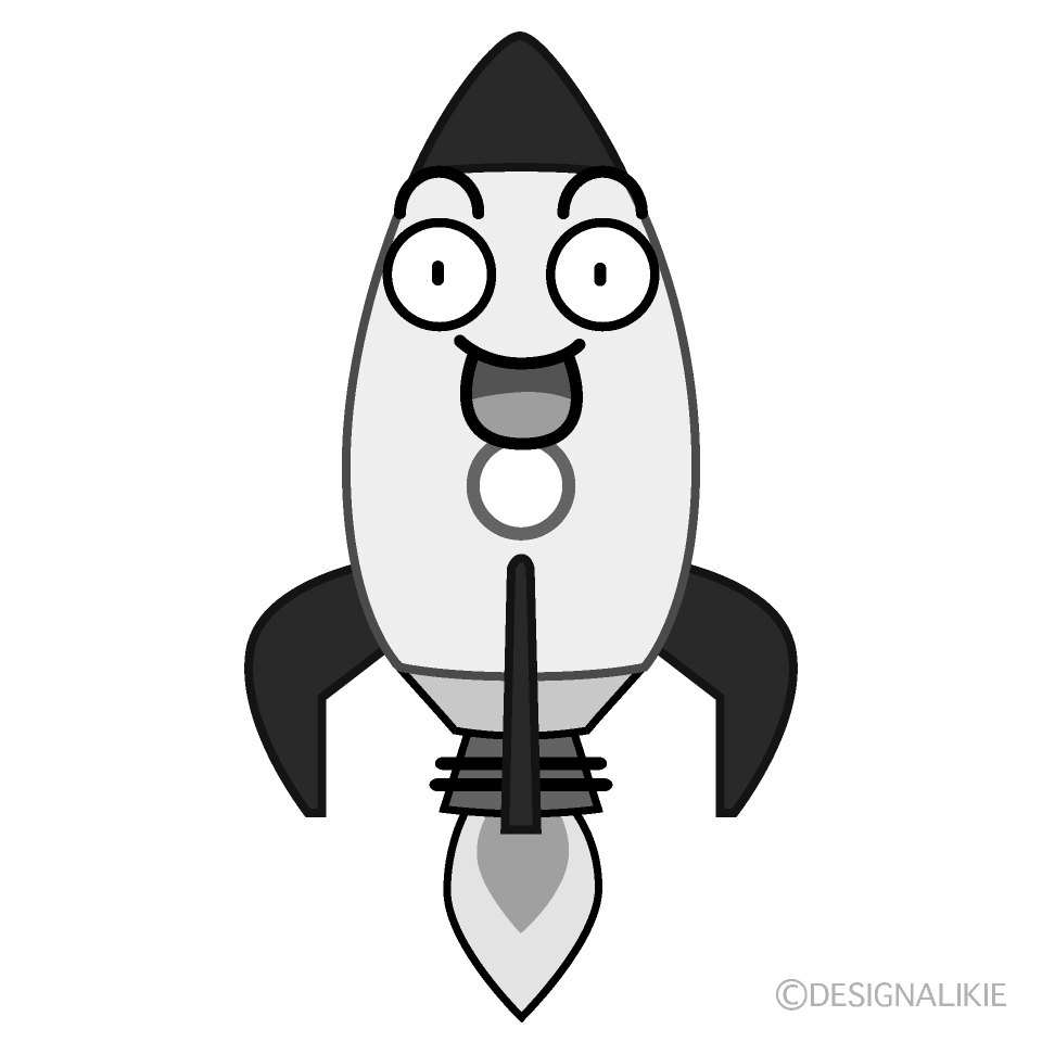 かわいい驚くロケット白黒イラスト