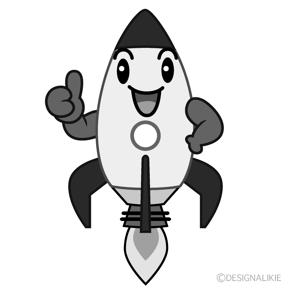 かわいいいいね！のロケット白黒イラスト